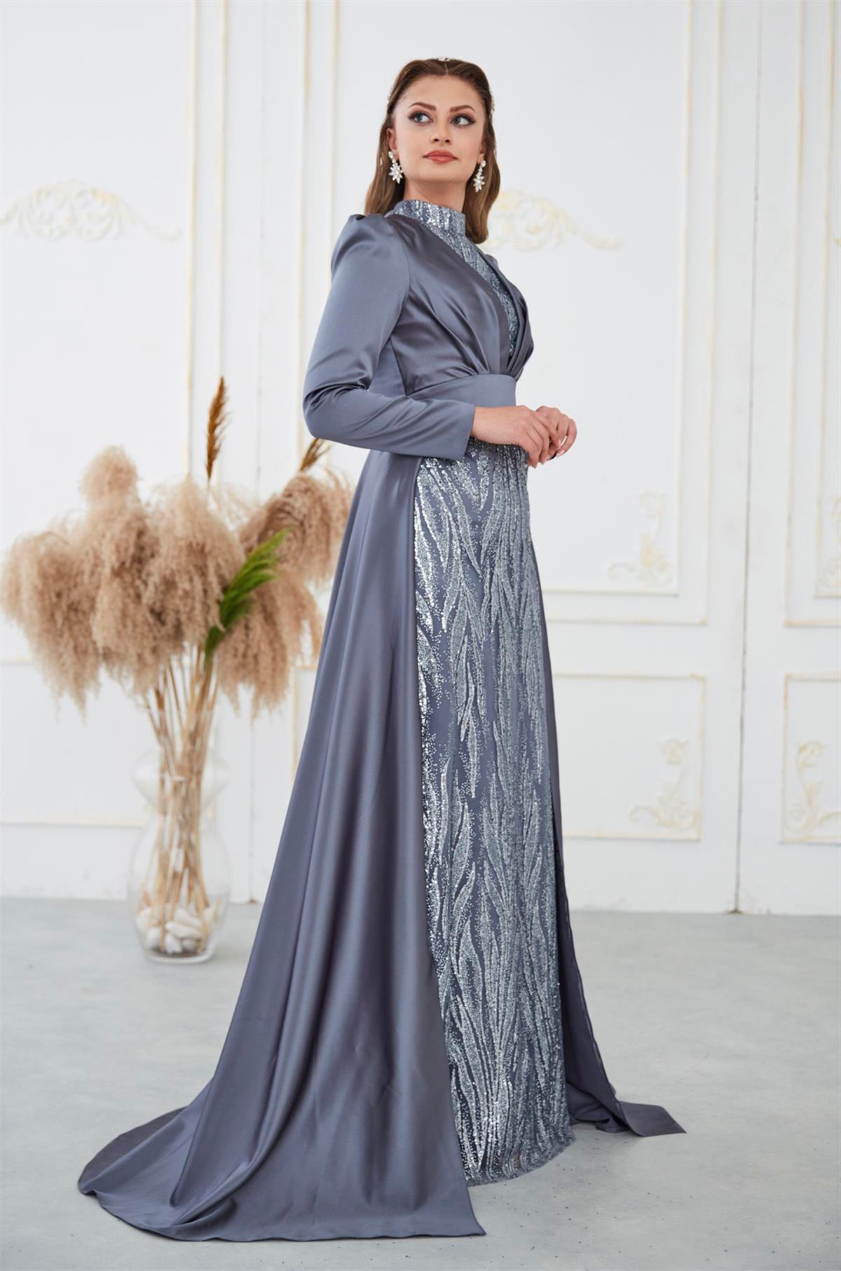 Bella Tesettür Abiye Antrasit