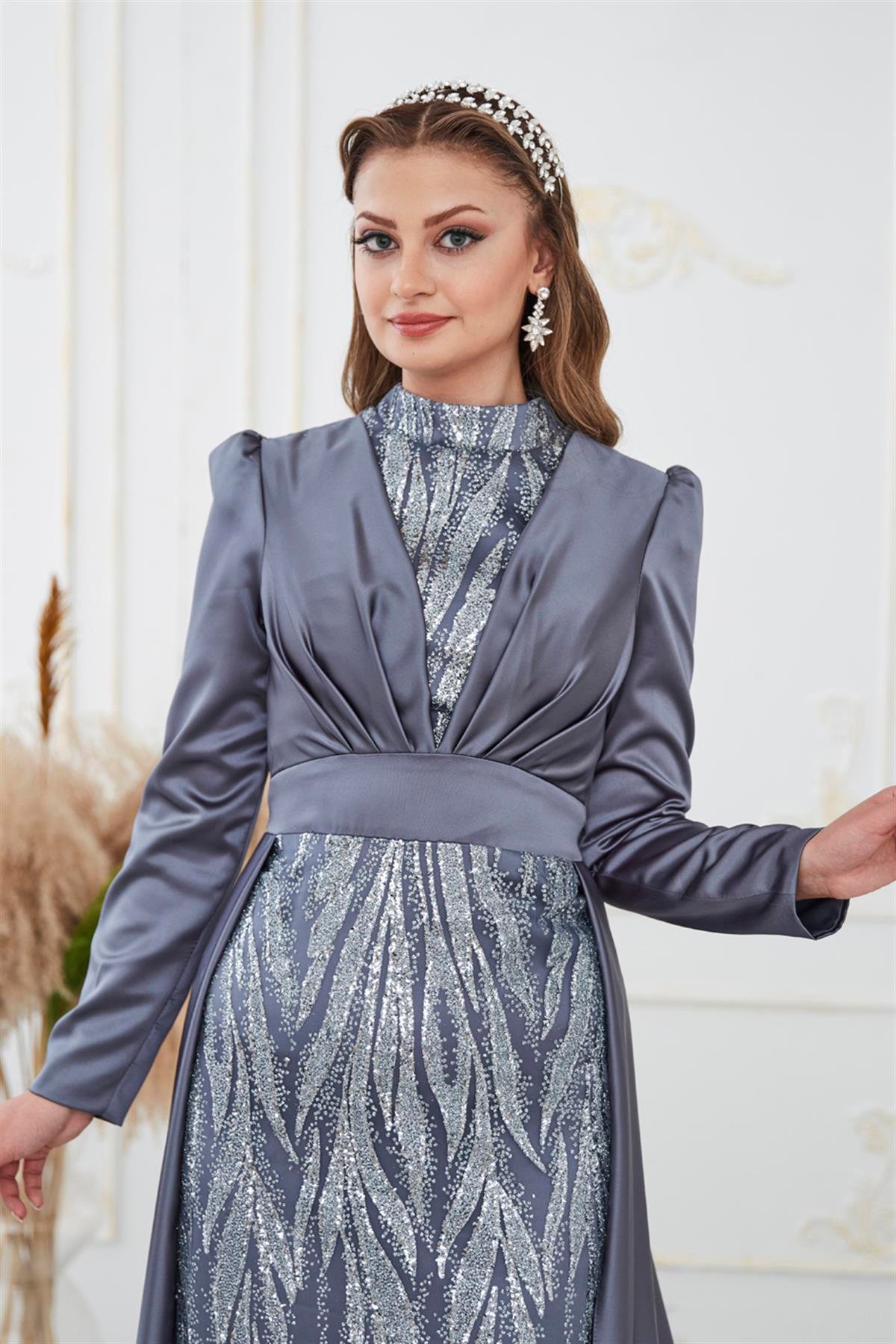 Bella Tesettür Abiye Antrasit