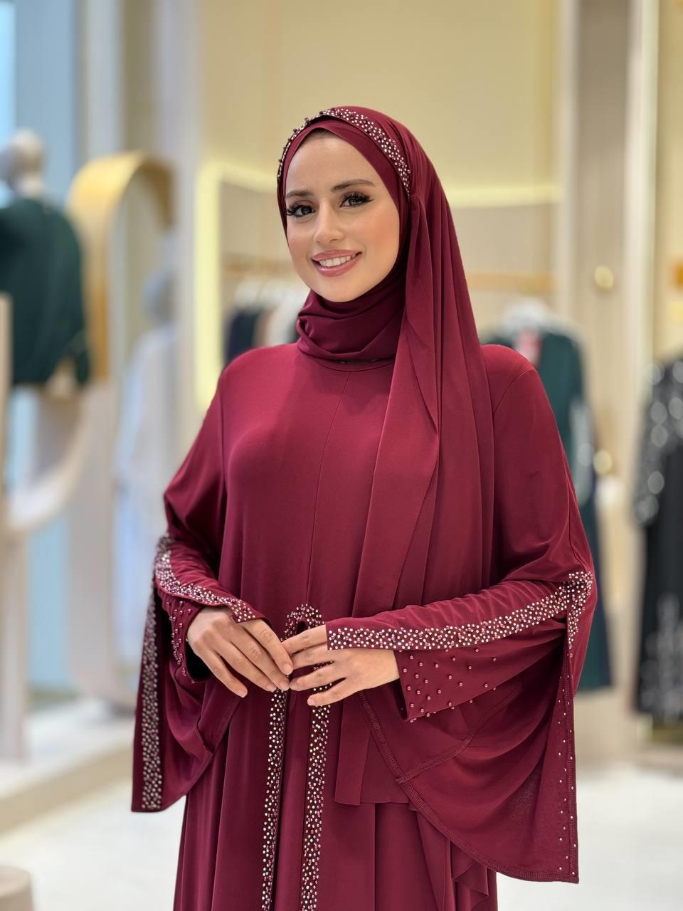 Bordo Pelerin Elbise Şal Üçlü Takım