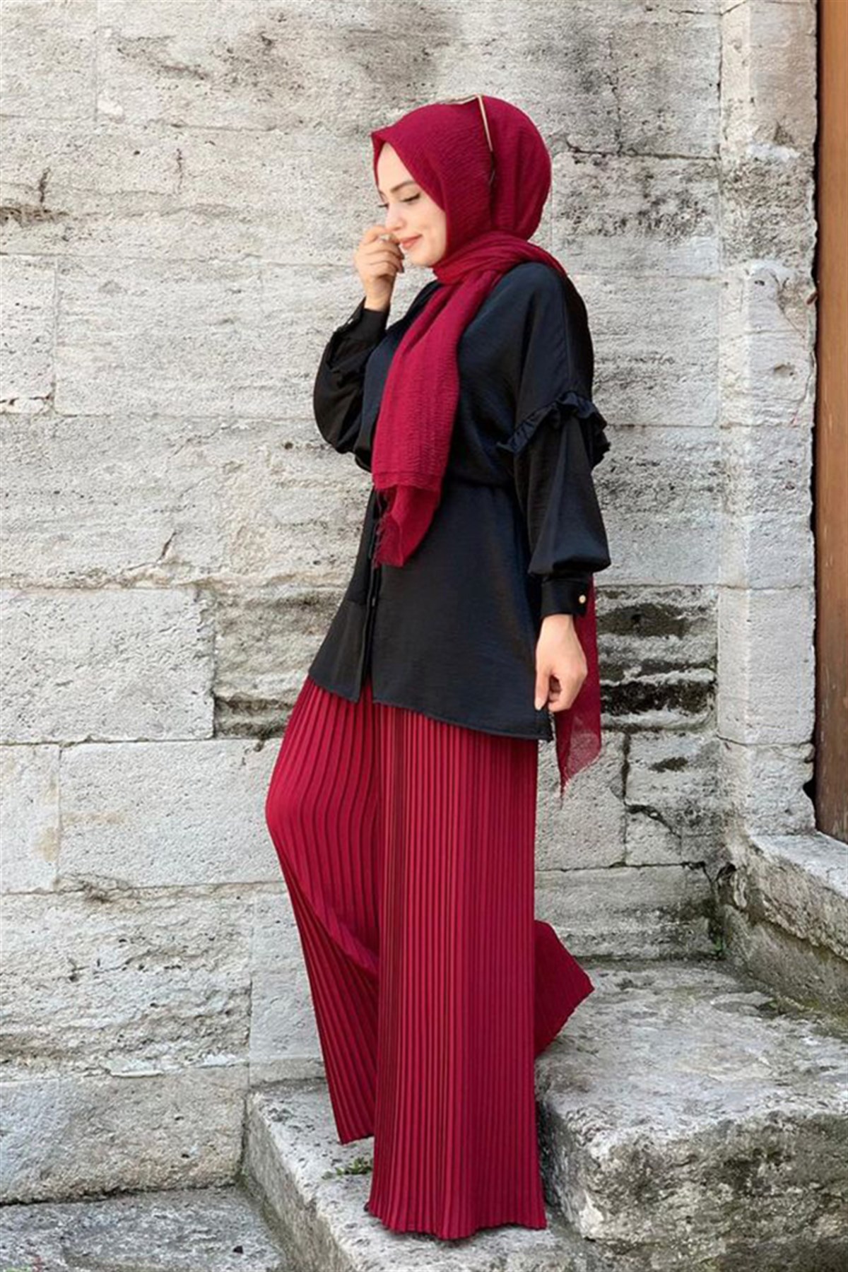 Bordo Piliseli Pantolon 