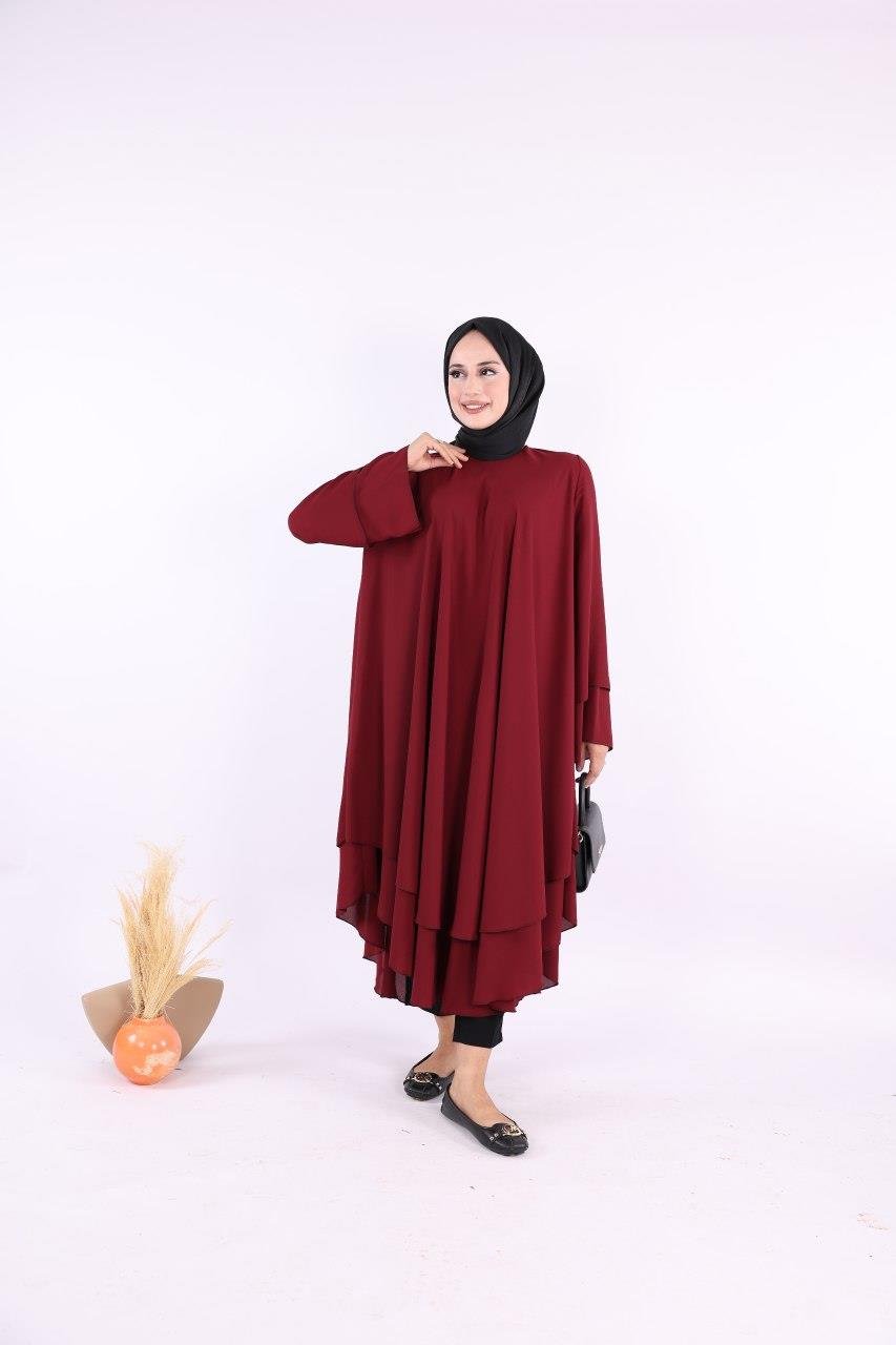 Bordo Şifon Kat Tunik 