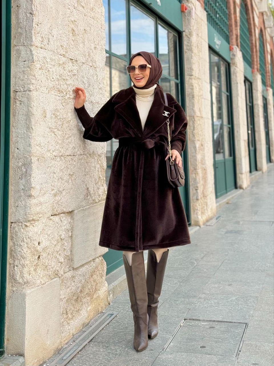 Bronş Detaylı Kaban Kahverengi