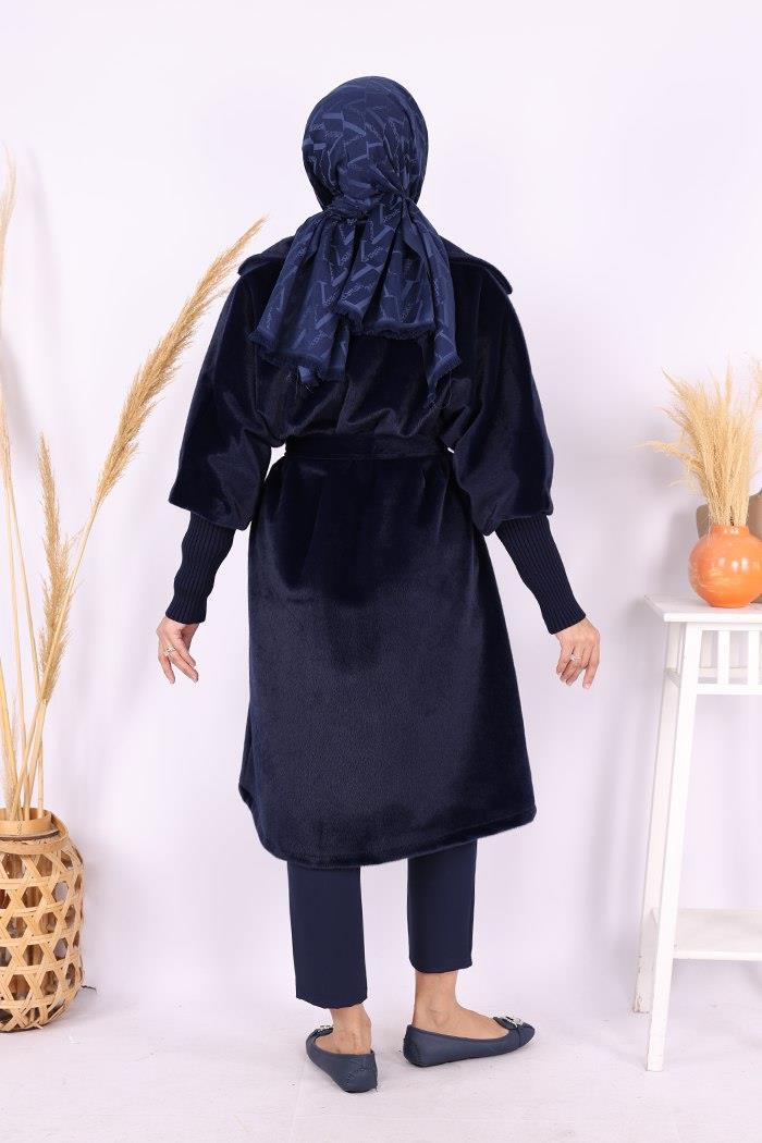 Bronş Detaylı Kap Lacivert