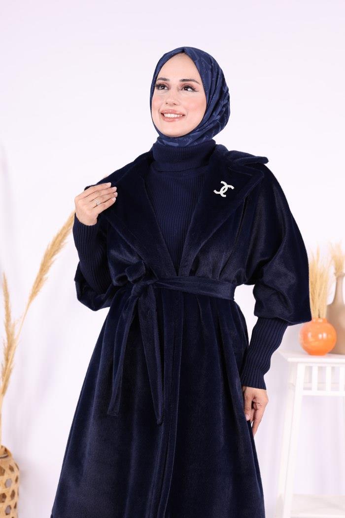 Bronş Detaylı Kap Lacivert