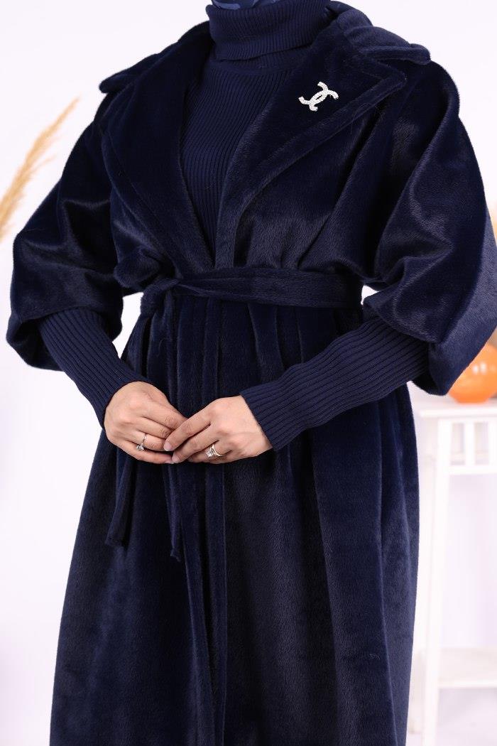 Bronş Detaylı Kap Lacivert