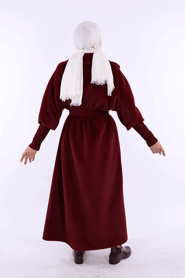 Bronş Detaylı Uzun Kaban Bordo