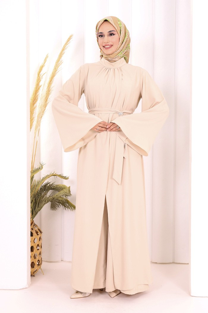 Broş Detaylı Tulum Abaya ve Takım  Taş