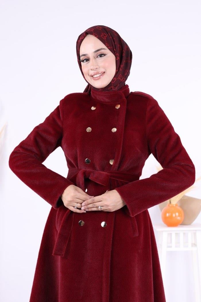 Çıt Çıt Düğme Kaban Bordo