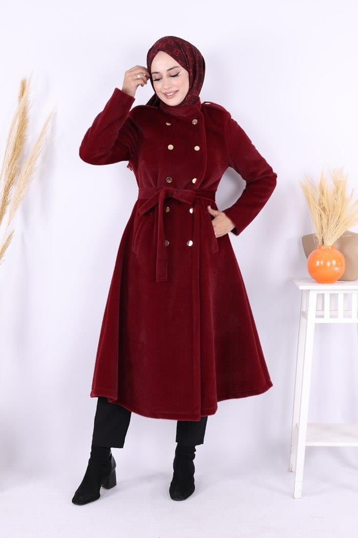 Çıt Çıt Düğme Kaban Bordo