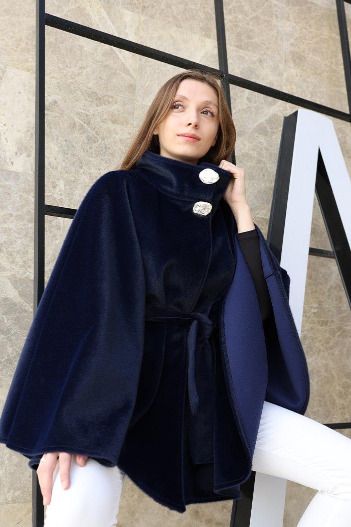 Düğmeli Panço Lacivert