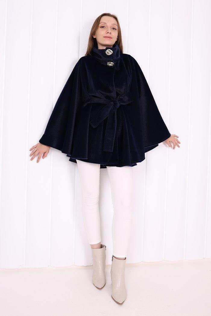 Düğmeli Panço Lacivert