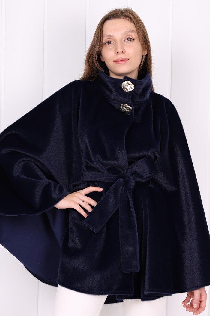 Düğmeli Panço Lacivert