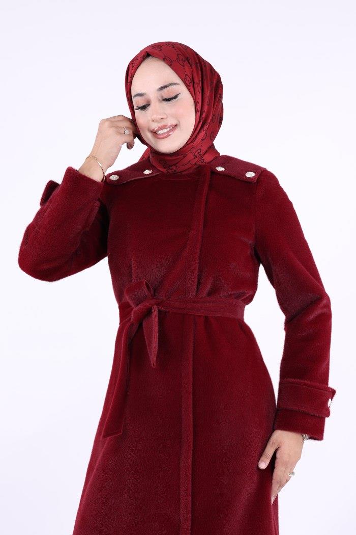 Düğmeli Uzun Kaban Bordo
