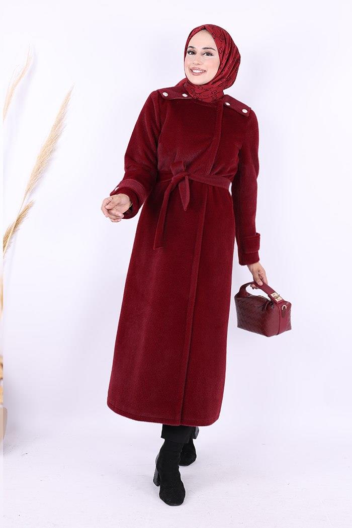 Düğmeli Uzun Kaban Bordo