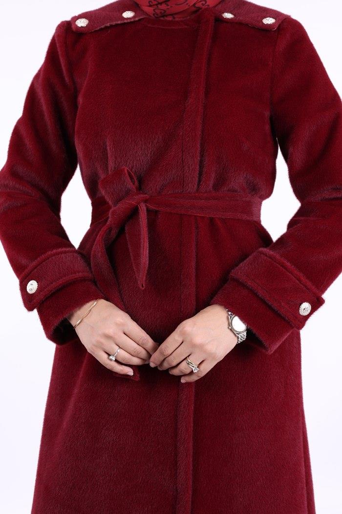 Düğmeli Uzun Kaban Bordo
