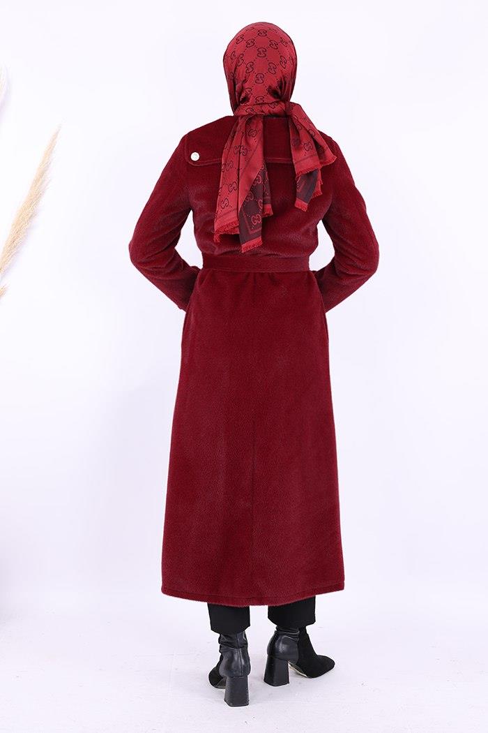 Düğmeli Uzun Kaban Bordo