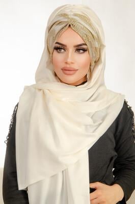 Ekru Gold Abiye Şal