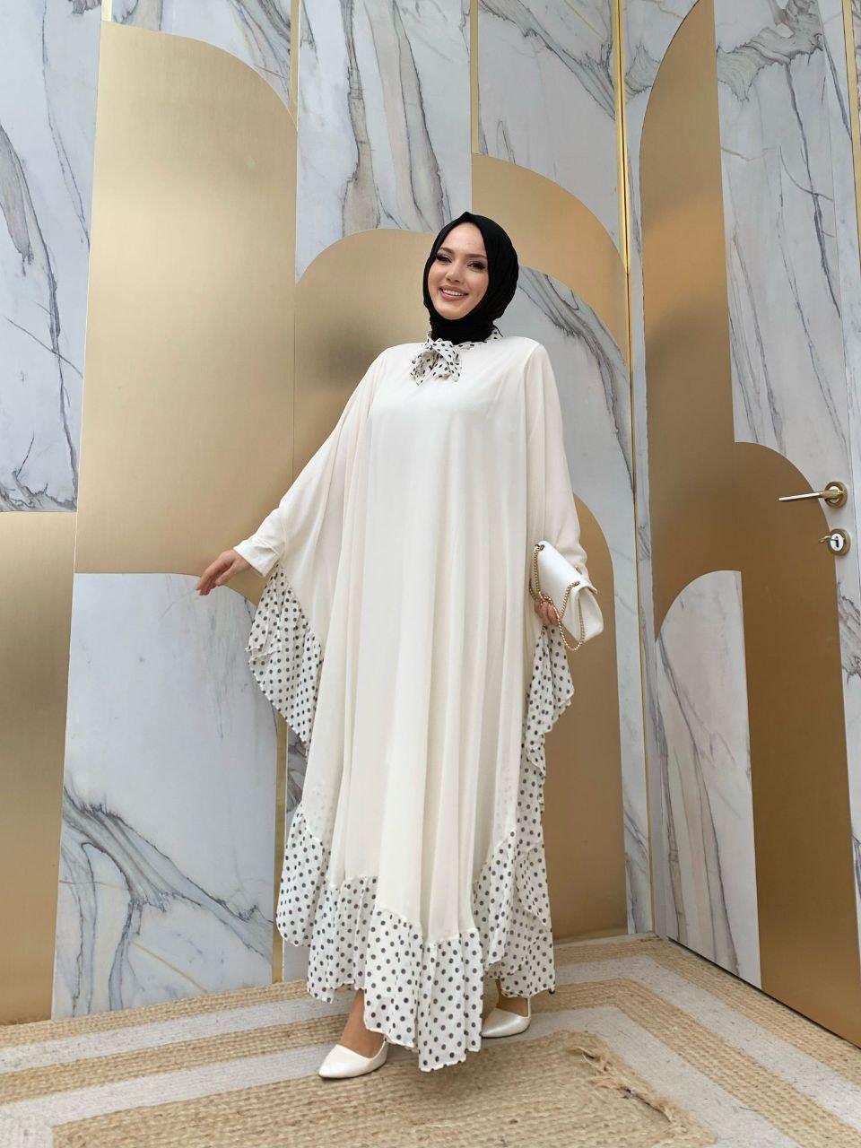 Ekru Pelerinli Elbise Takim