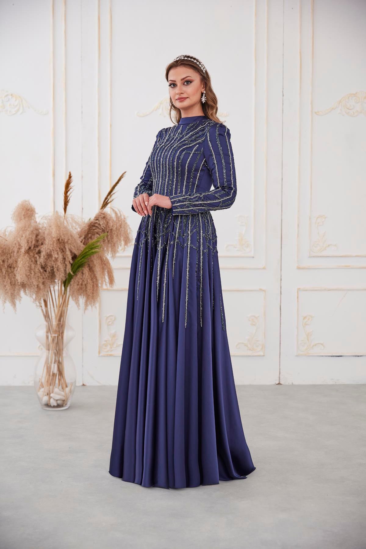 Emma Tesettür Abiye Lacivert