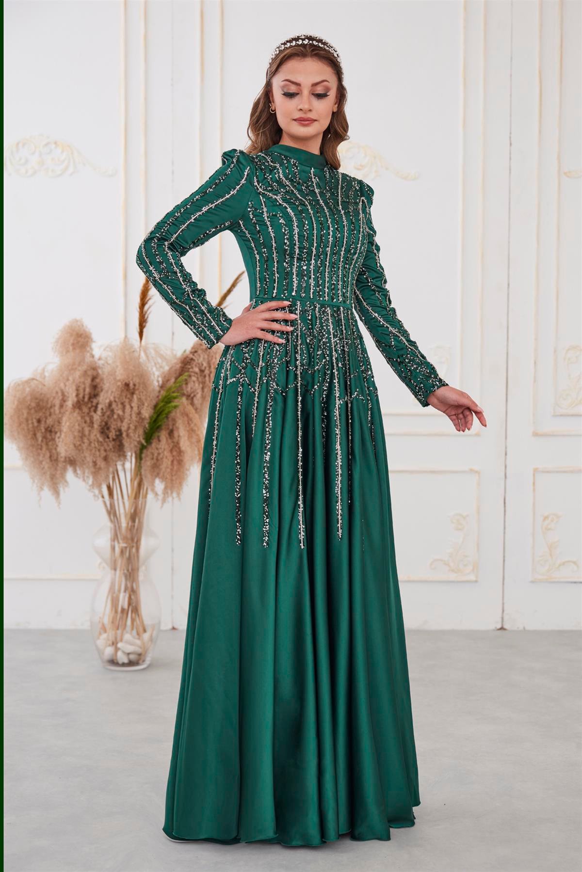 Emma Tesettür Abiye Zümrüt