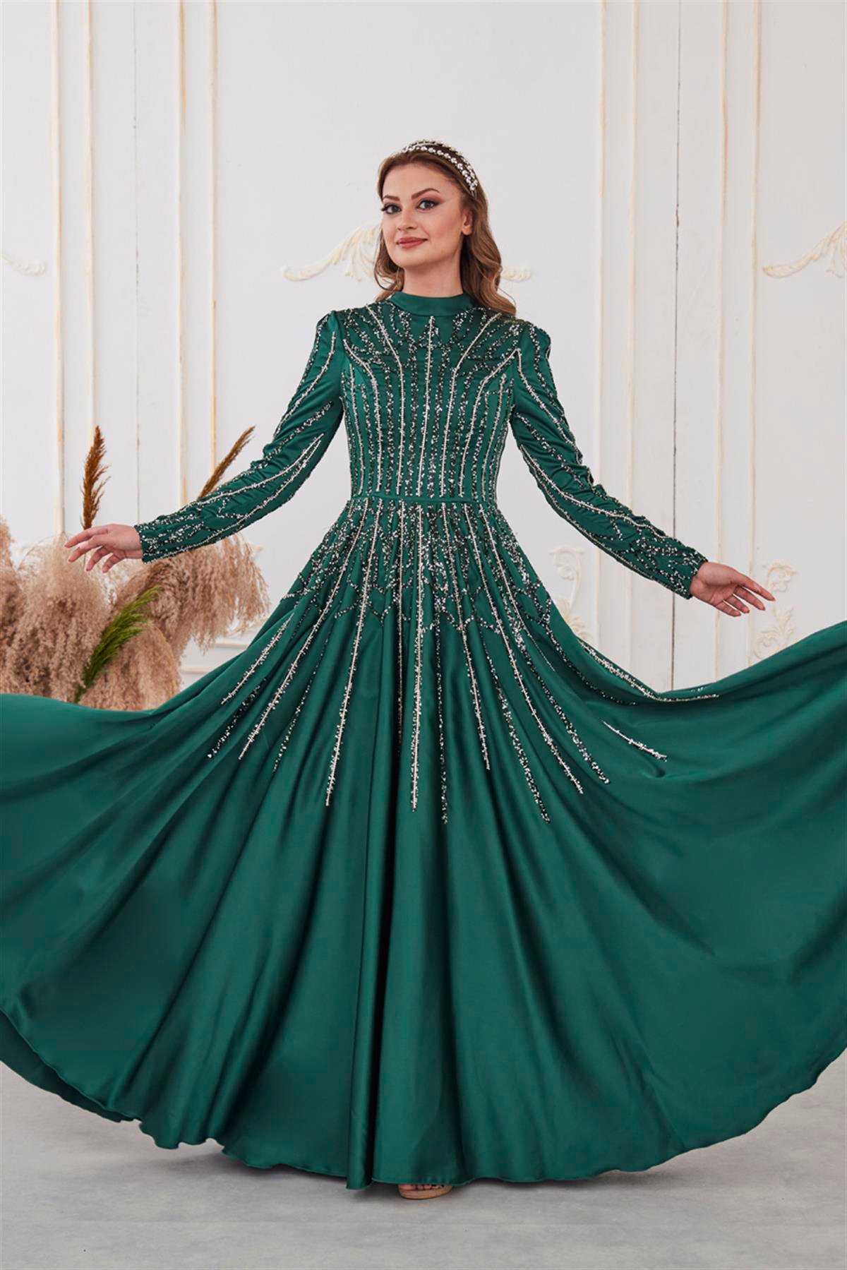 Emma Tesettür Abiye Zümrüt