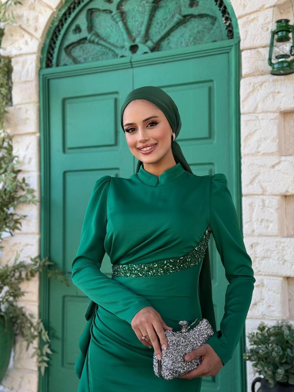 Fırfır Detaylı Abiye Zümrüt