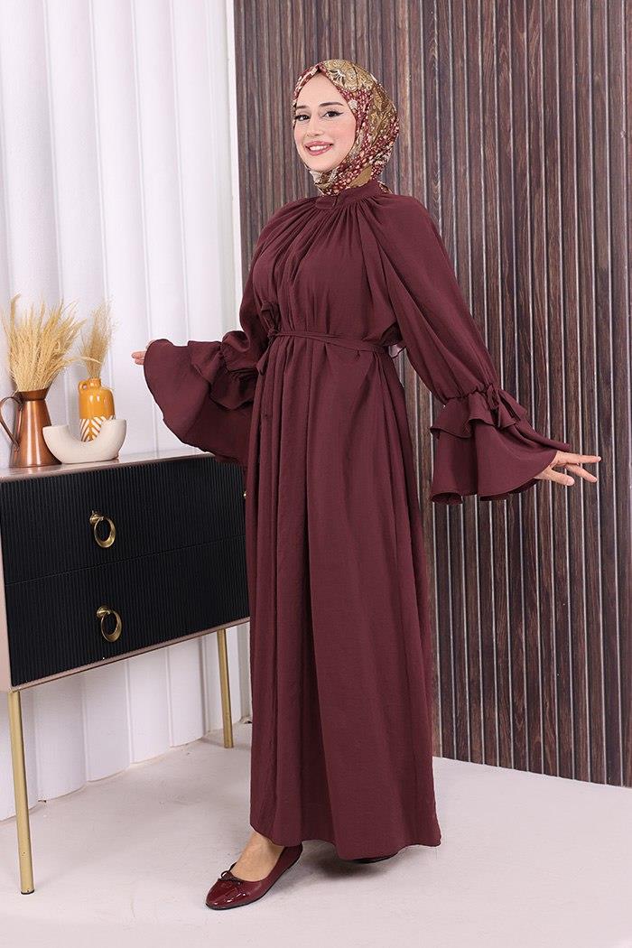 Fırfırlı Elbise Bordo
