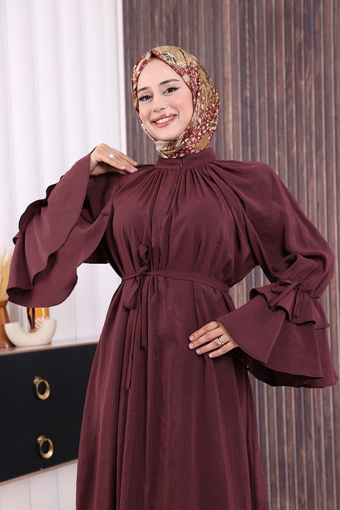 Fırfırlı Elbise Bordo