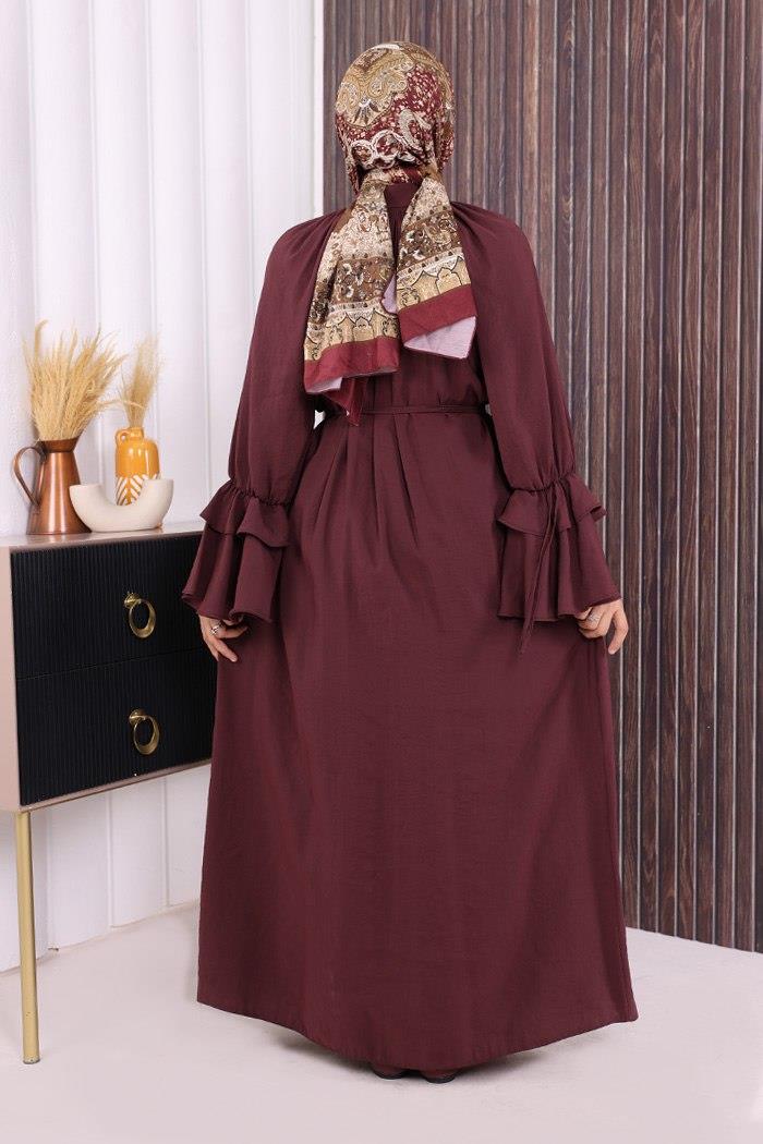 Fırfırlı Elbise Bordo