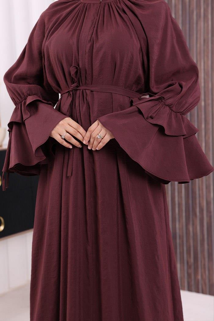 Fırfırlı Elbise Bordo