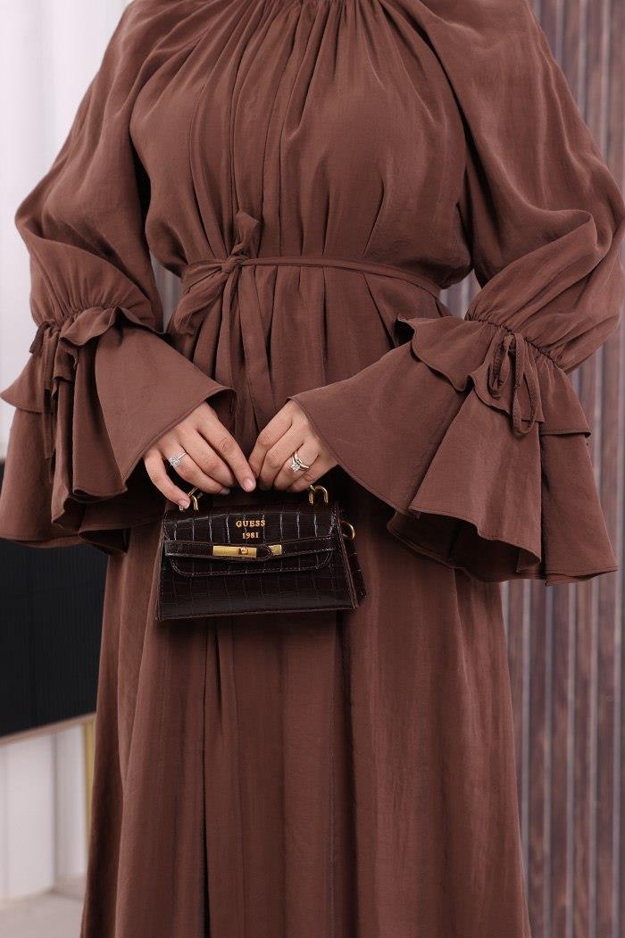 Fırfırlı Elbise Kahverengi