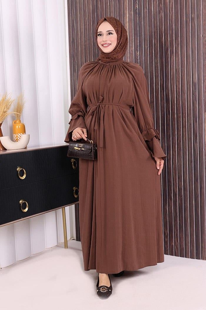 Fırfırlı Elbise Kahverengi
