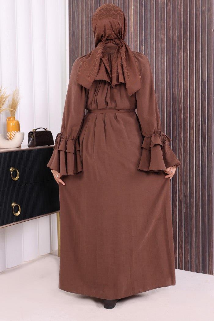 Fırfırlı Elbise Kahverengi