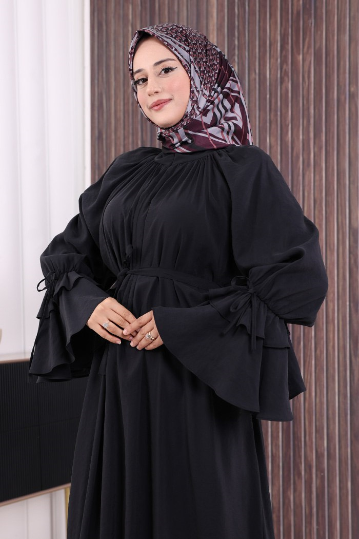 Fırfırlı Elbise Siyah