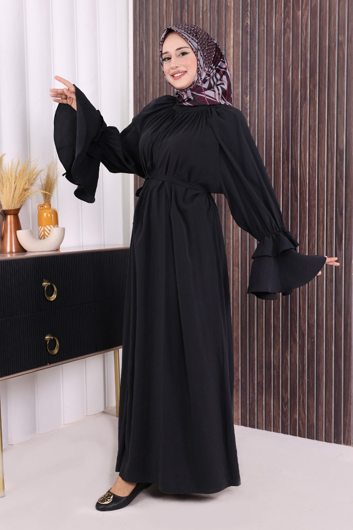 Fırfırlı Elbise Siyah