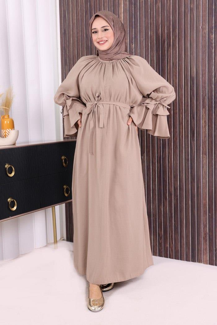 Fırfırlı Elbise Vizon