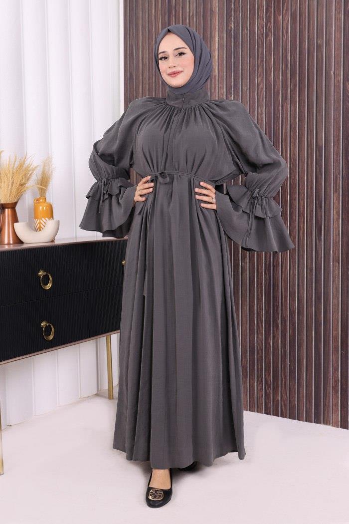 Fırfırlı Elbise Zümrüt