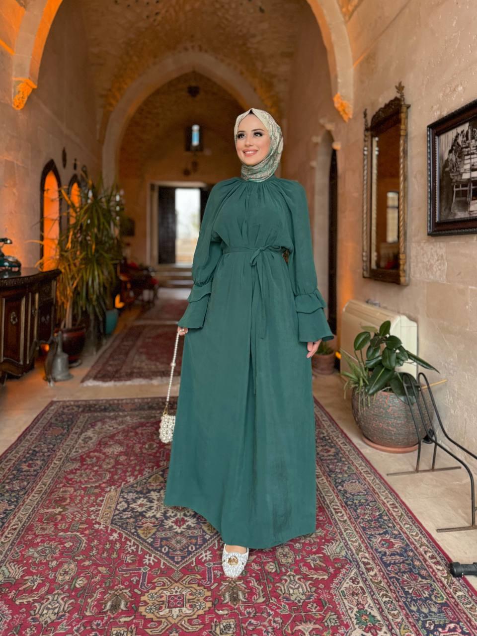 Fırfırlı Elbise Zümrüt