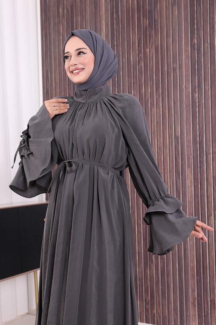 Fırfırlı Elbise Zümrüt