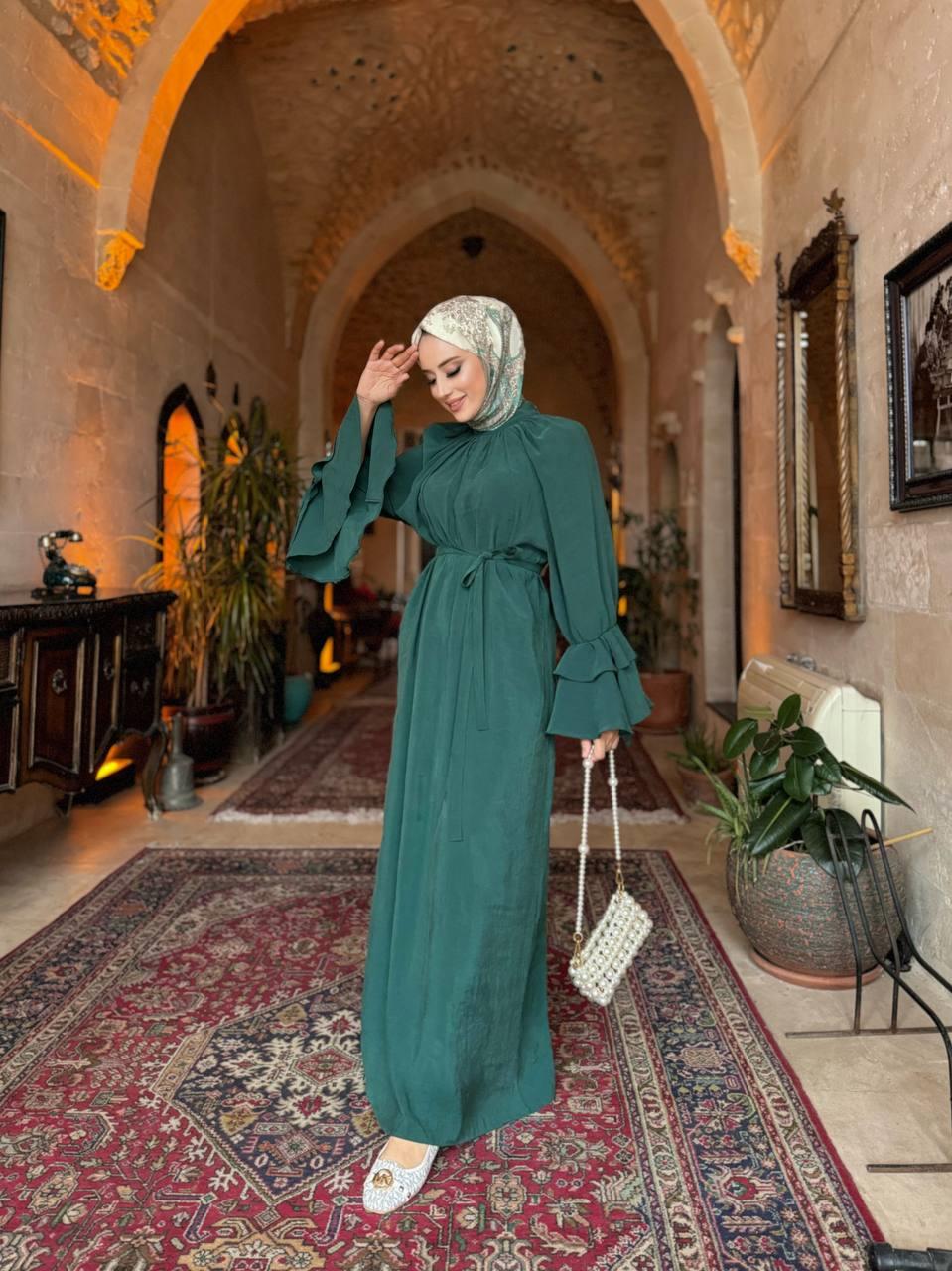 Fırfırlı Elbise Zümrüt