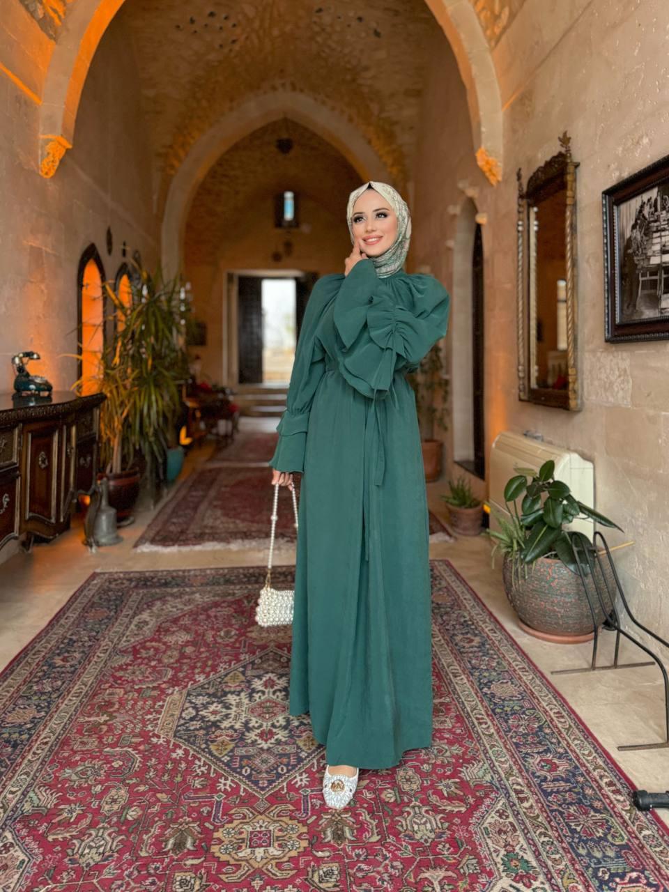 Fırfırlı Elbise Zümrüt