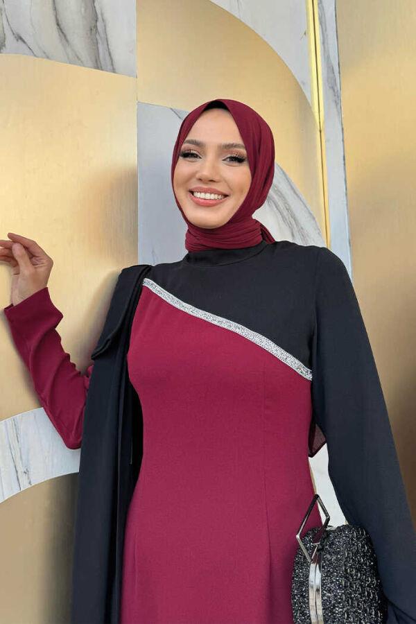 Fiyonk Abiye Elbise Bordo