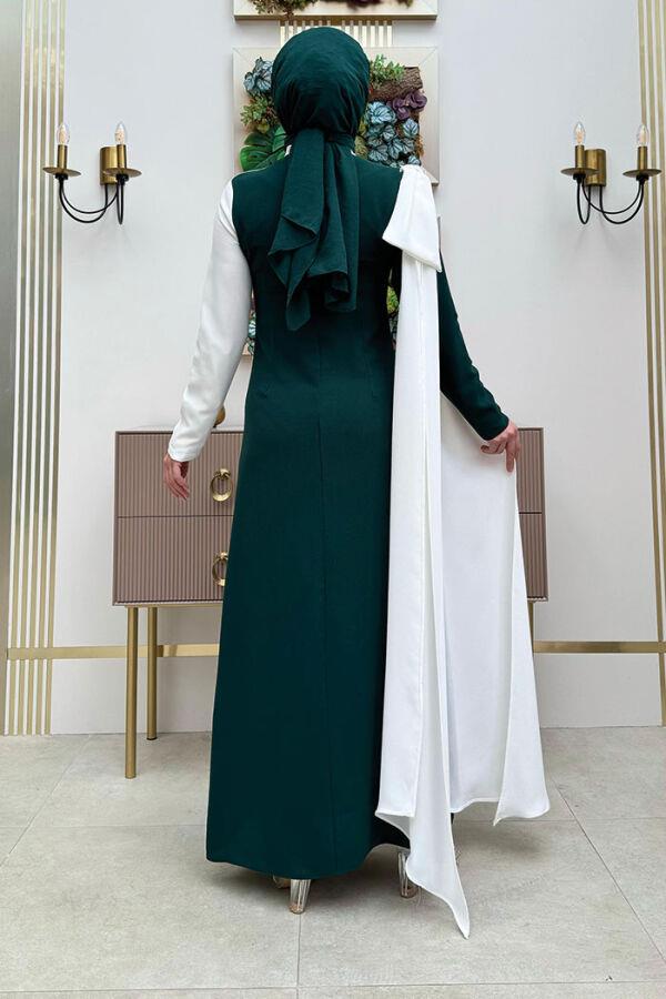 Fiyonk Abiye Elbise Ekru-Zümrüt 