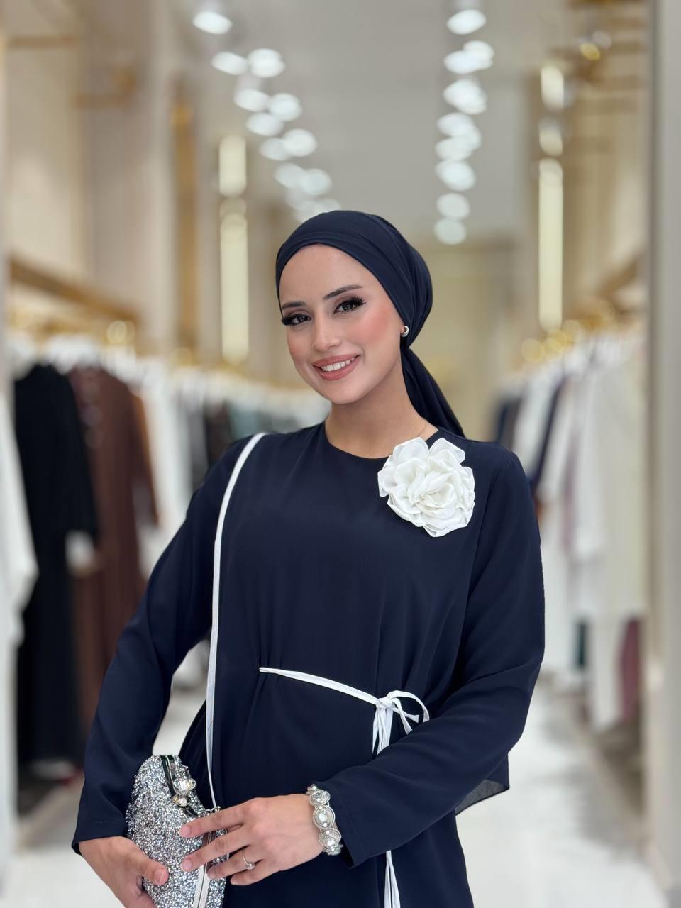 Gül Detaylı Elbise Lacivert