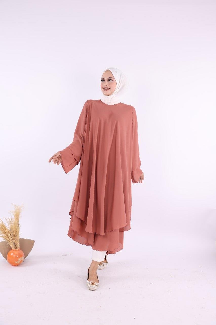 Gül Kurusu Şifon Kat Tunik 