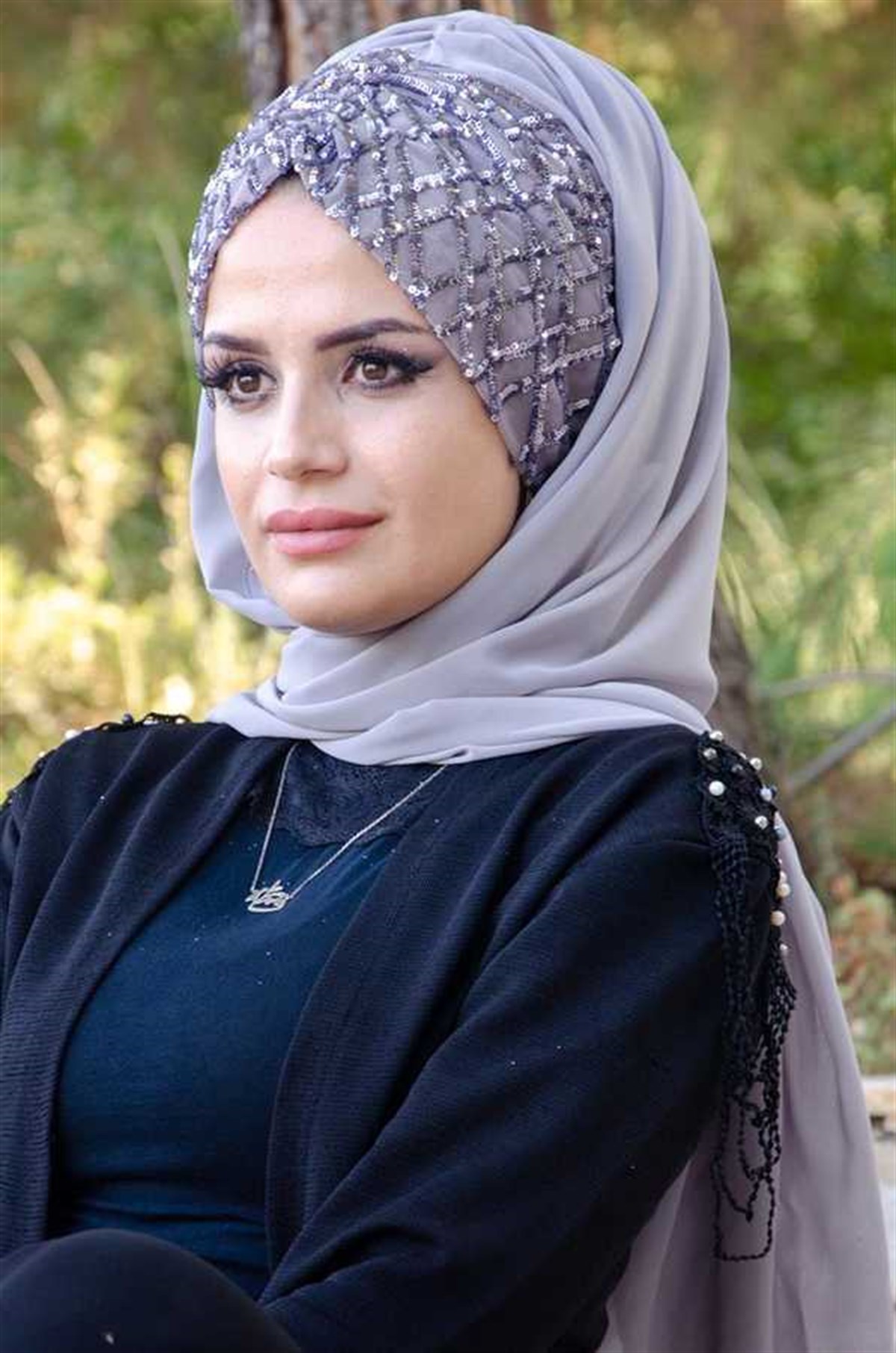 Gümüş Payetli Abiye Şal