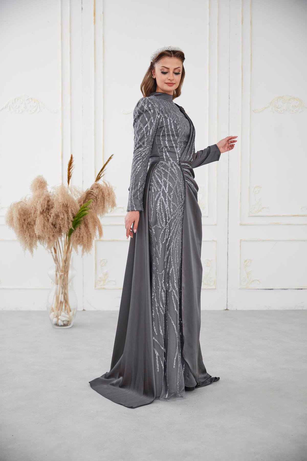 Helen Tesettür Abiye Antrasit