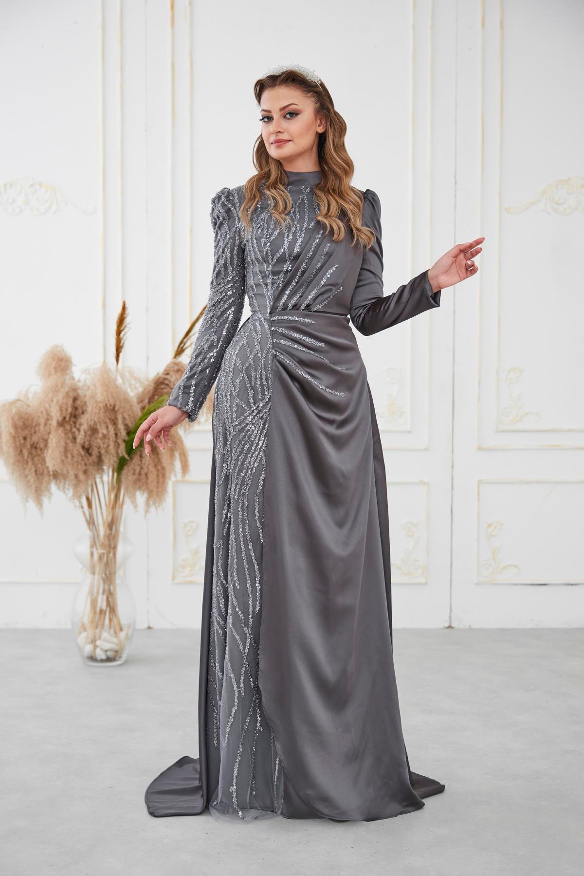 Helen Tesettür Abiye Antrasit