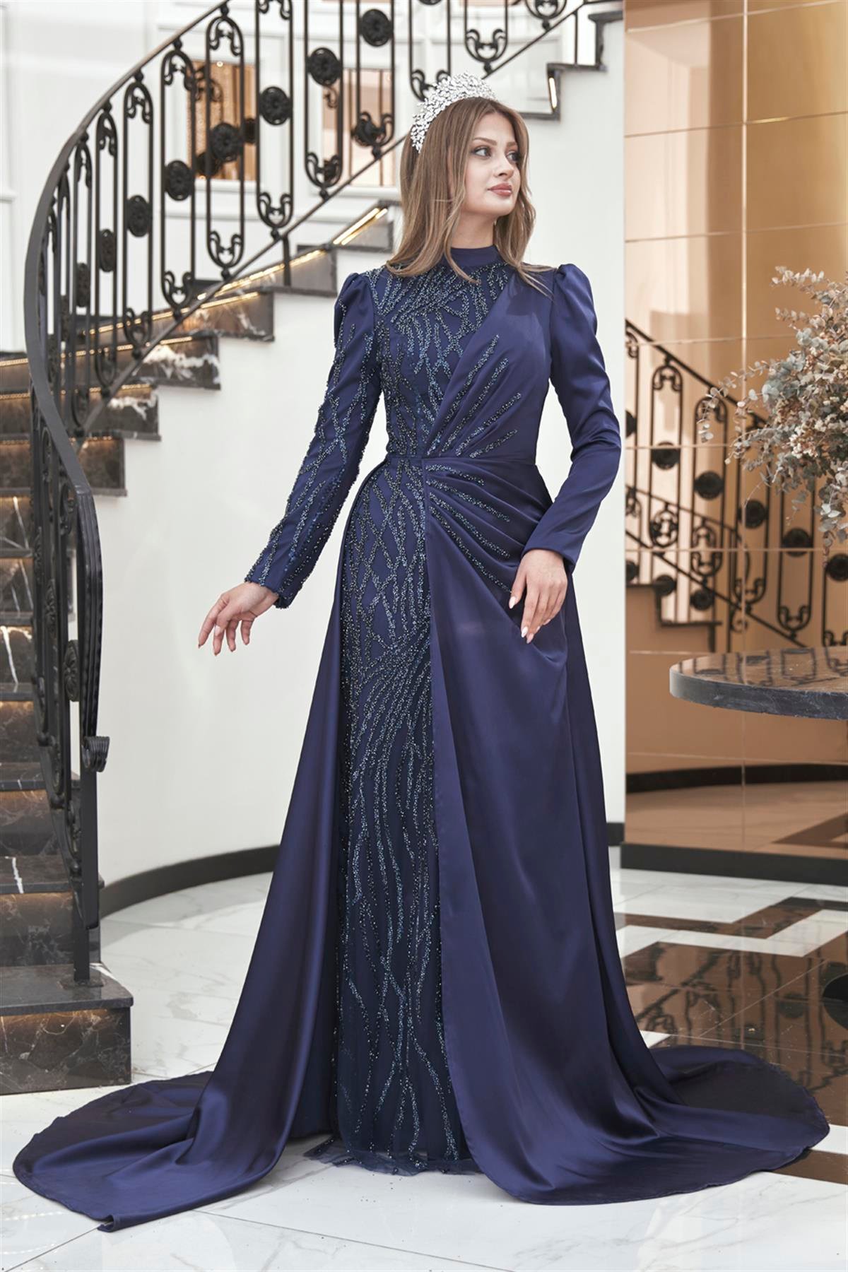 Helen Tesettür Abiye Lacivert