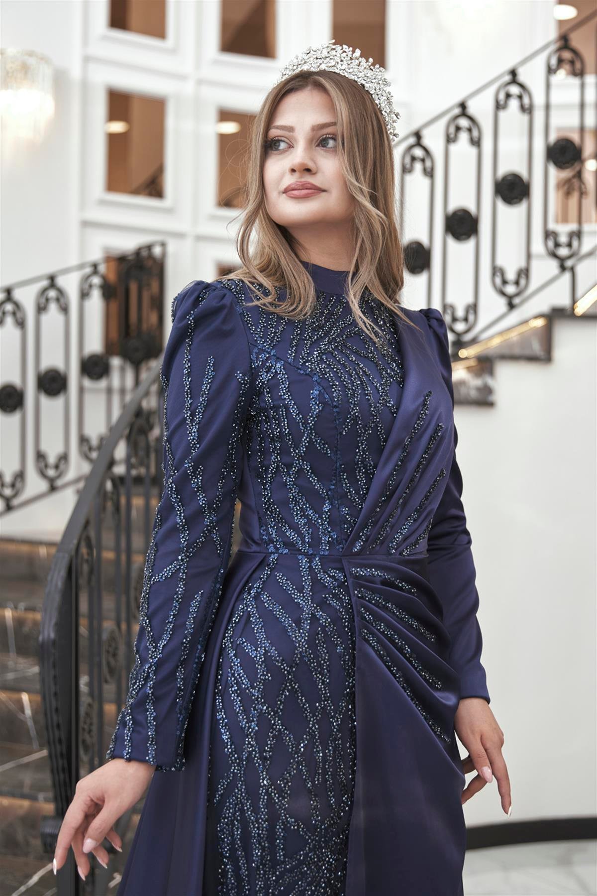 Helen Tesettür Abiye Lacivert